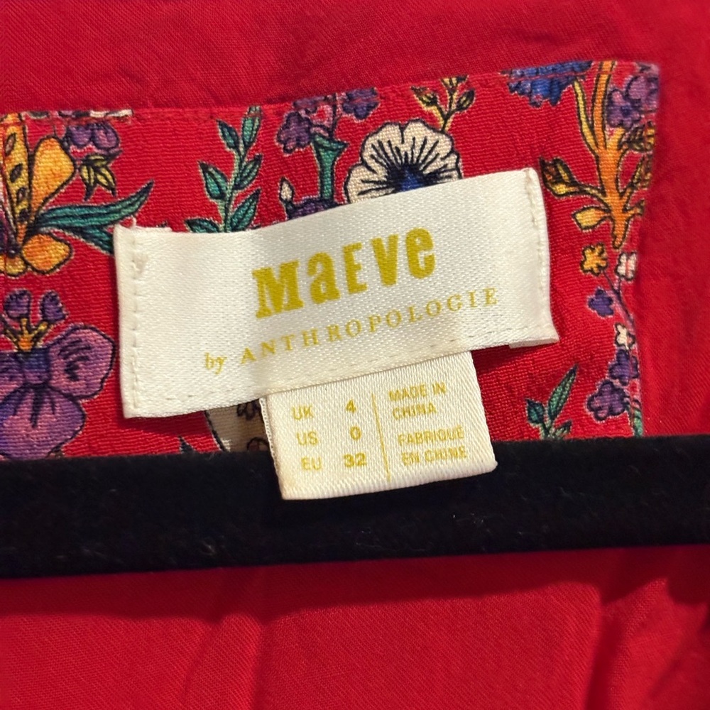Anthropologie Maeve Rosalia Red Floral Faux Wrap Ruffle Dress - Size 0 - Picture 8 of 10